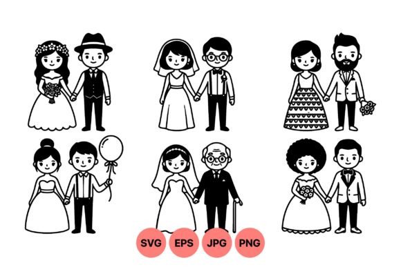 Cute Wedding Couples Clipart: Joyful Designs for Every Project