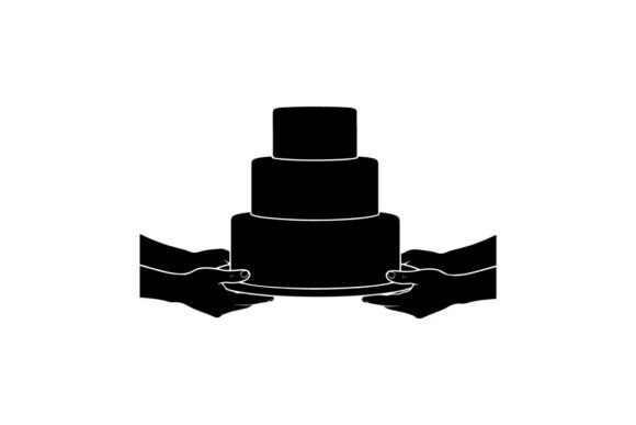 Elegant Flat Illustration: Hands Holding a Stacked Wedding Cake