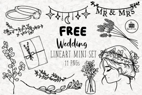 FREE - Wedding Lineart Mini Set 11 PNGs