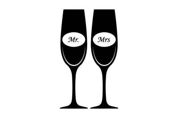 Mr and Mrs Champagne Flutes Wedding Toast Clip Art