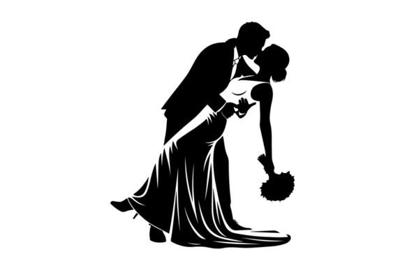 Unforgettable Wedding Moments: The Dip Embrace Clip Art