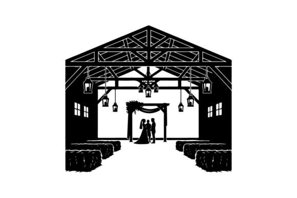 Wedding Ceremony in a Rustic Barn Vector