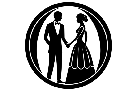 Wedding Couple Silhouette in a Circular Frame
