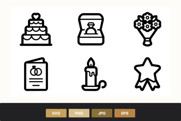 Wedding Icons Black White Set: Essential Design Assets